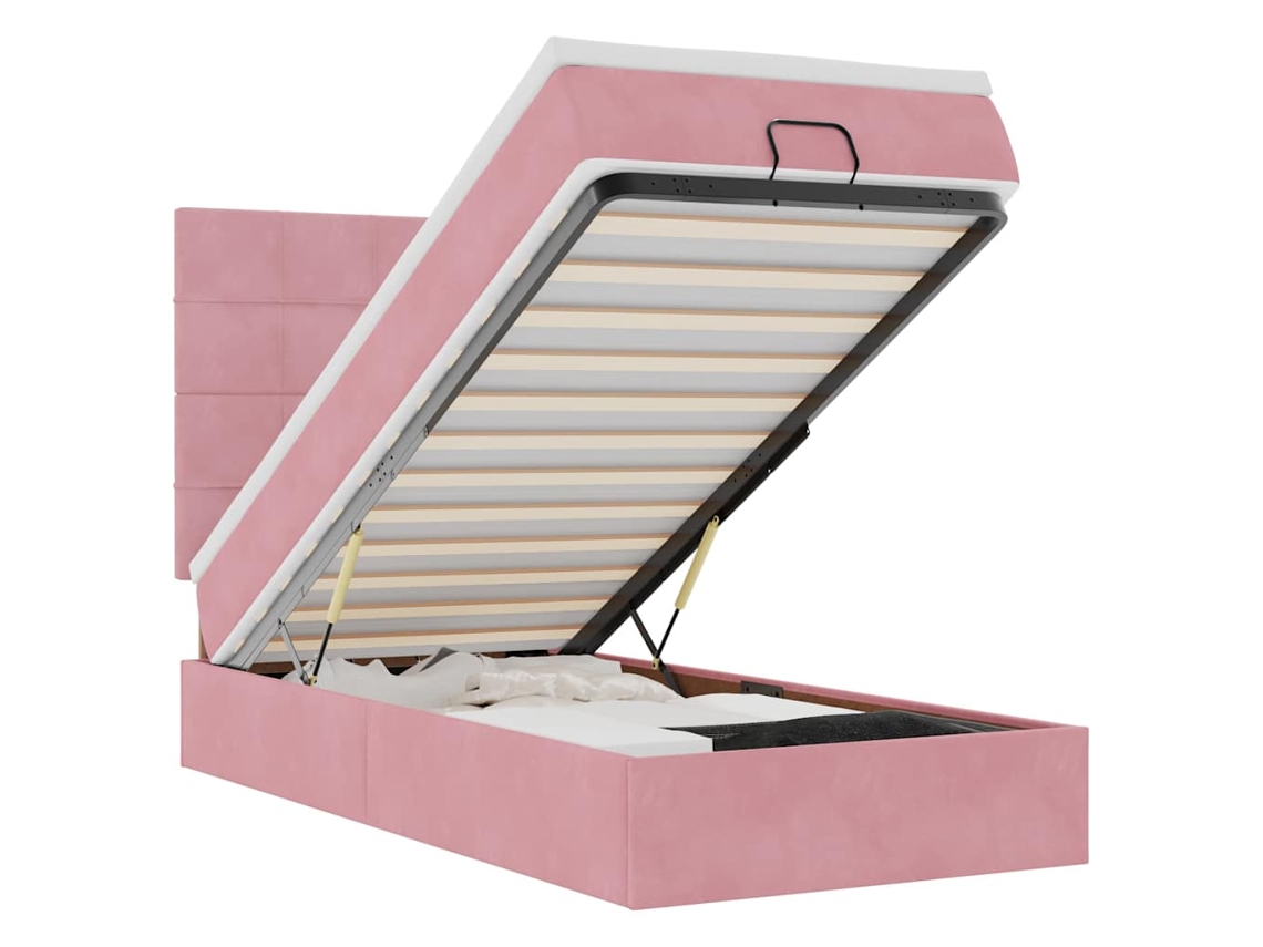 Estrutura de Cama Otomana com Colchões 80x200 cm em Veludo Rosa MAISON EXCLUSIVE