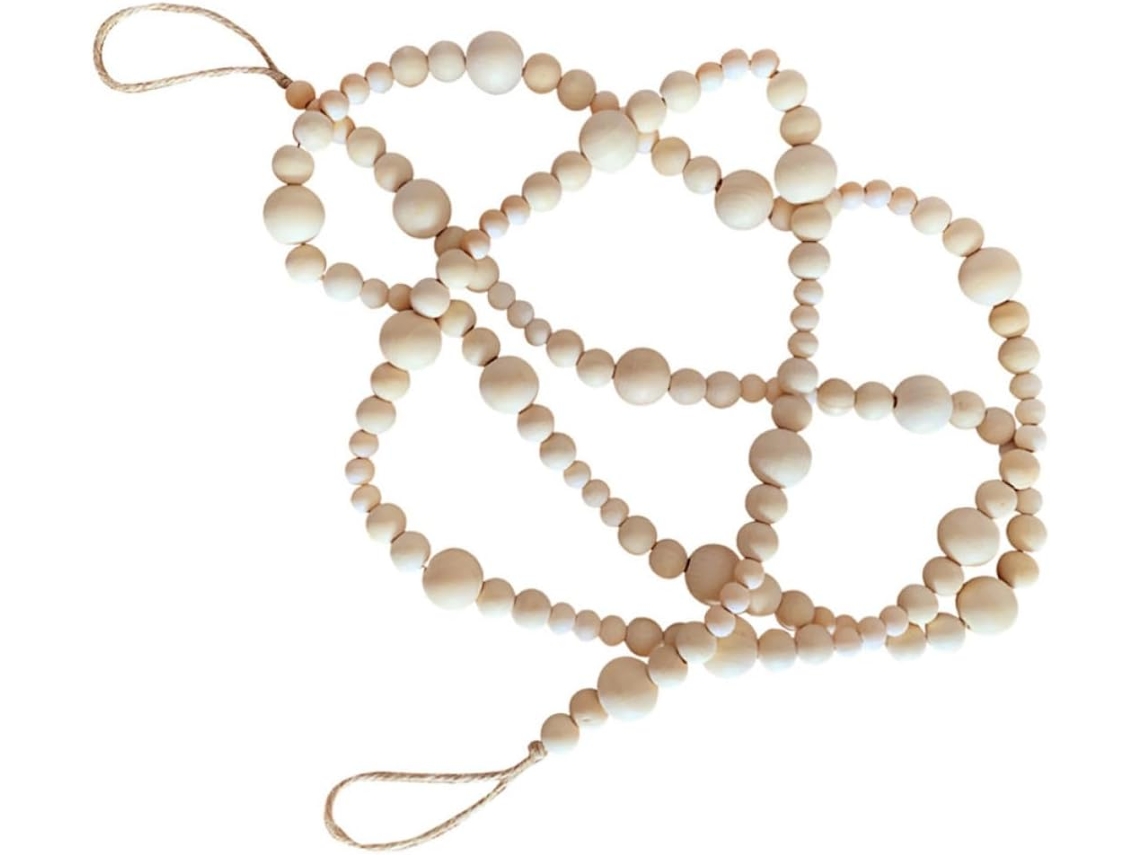 Guirlanda Artesanal Contas Madeira Elegante Decoração Nórdica Cordão Redondas 12 16 25 Bege Casa Mm GOKOCO