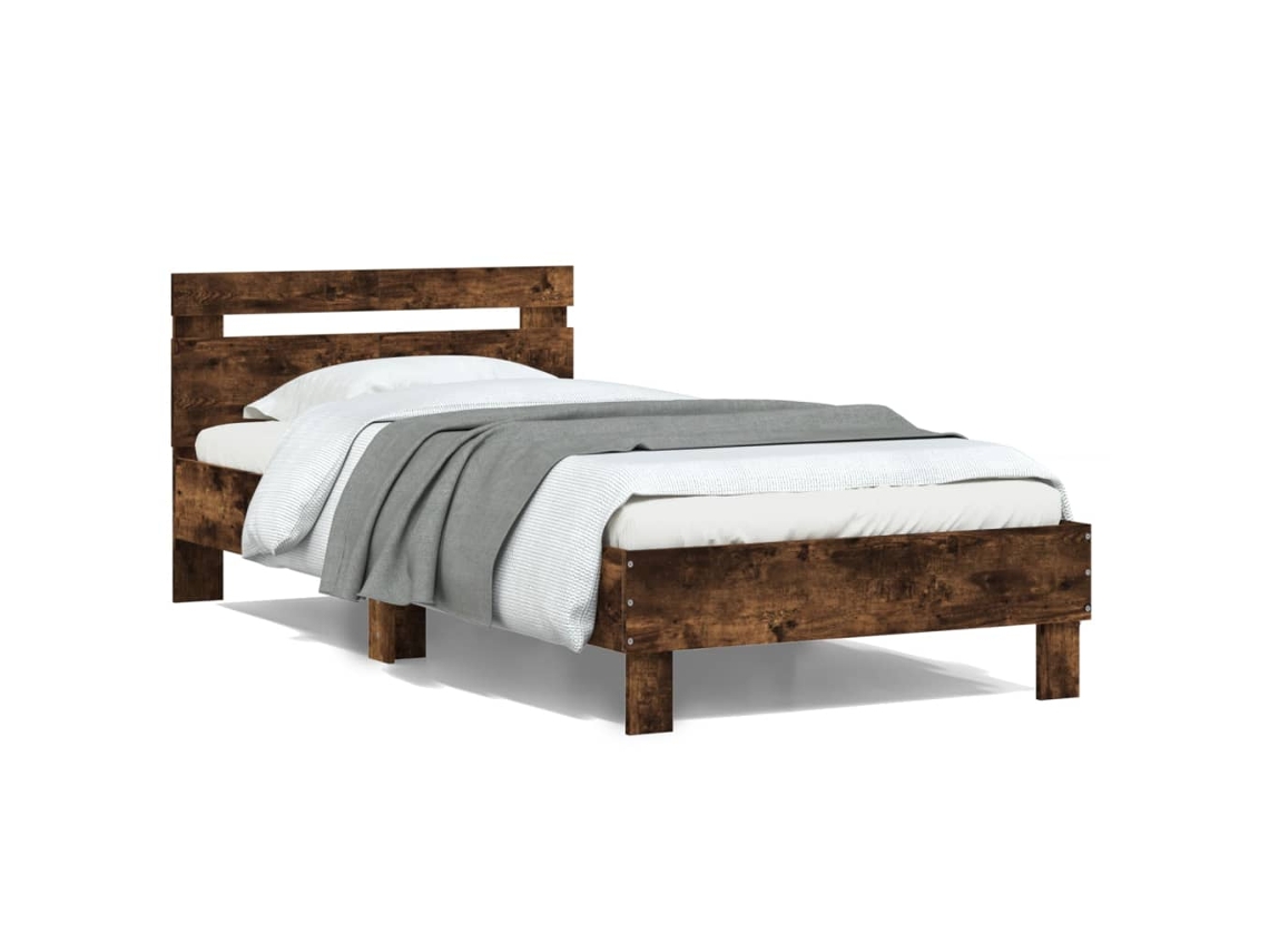 Estrutura de Cama com Cabeceira Derivados Madeira Carvalho Fumado MAISON EXCLUSIVE