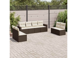 Vidaxl 8 Pcs Conjunto Sofás De Jardim C/ Almofadões Vime Pe Castanho