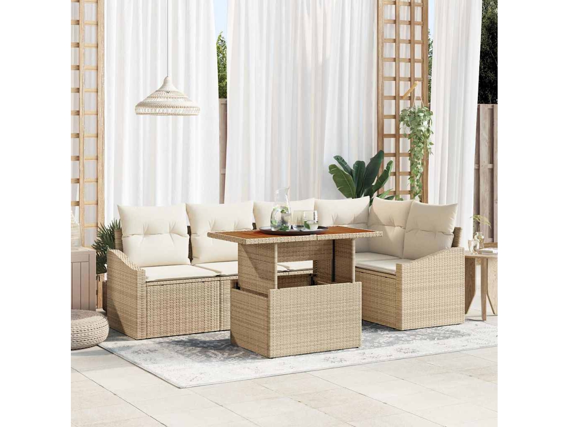 Vidaxl Conjunto De Sofá De Jardim 6 Unid. Bege Rattan Sintético