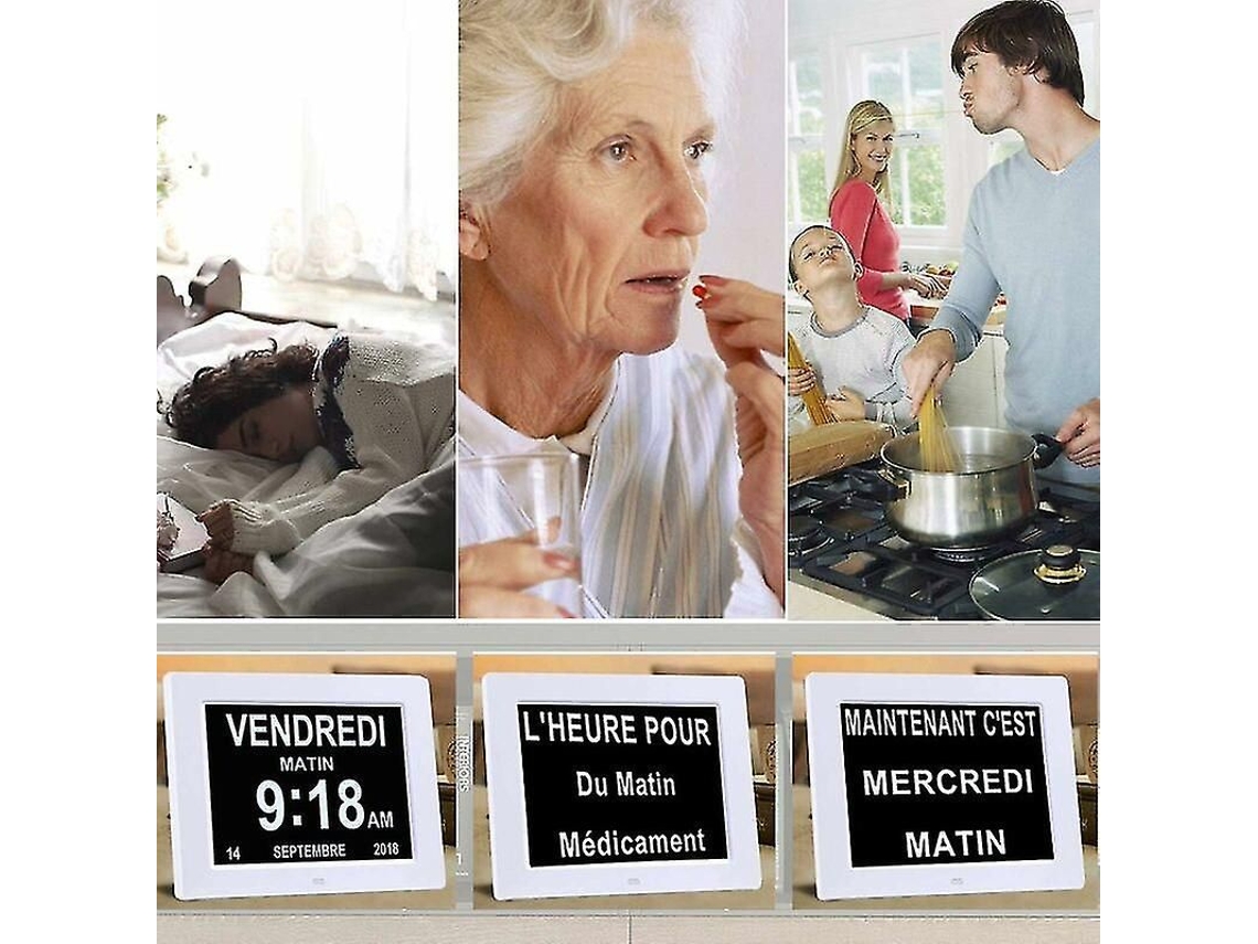 Relógio Digital Lcd De 7 Polegadas Com Calendário, Data E Hora, Ideal Para Idosos Com Alzheimer (cor Branca)