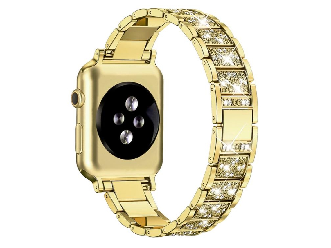 Bracelete para Apple Watch 38/40/41/42mm aço inoxidável com joias de diamante dourada XIAOMOYU