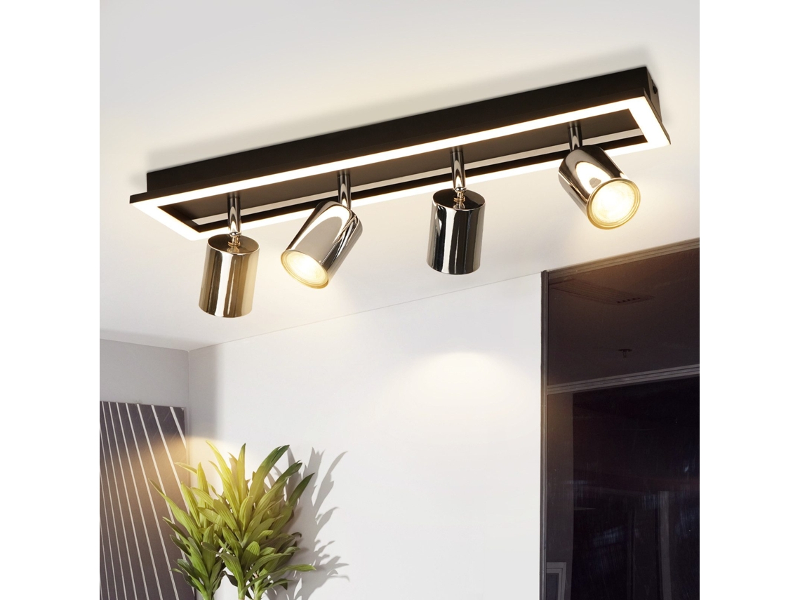 Nettlife Candeeiro De Teto Com Foco Led Led Gu10 18 W, Candeeiro De Teto Prateado Giratório Para Cozinha (4 Luzes), 52 Cm, Orientável