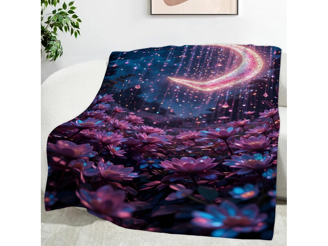 Manta Floral com Estampa de Lua 130x150 Cm Multifuncional Macia e Aconchegante em Flanela Ideal para Cama Escr