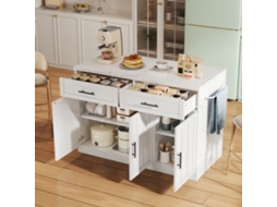 Ilha Cozinha 120x60x91cm Tomadas Usb Prateleiras Ajustáveis Suporte Toalhas