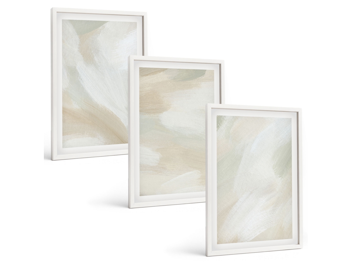 Galeria De Pinturas Murais Texturas Pictóricas, Tinta, Minimalismo Moldura Branca Quadros Para A Sala De Estar Espelharte (3 Piezas De 40x60 Cm)