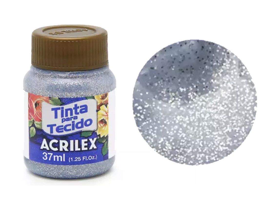 TINTA TECIDO GLITTER 37ML PRATA 05040202 ACRILEX 
