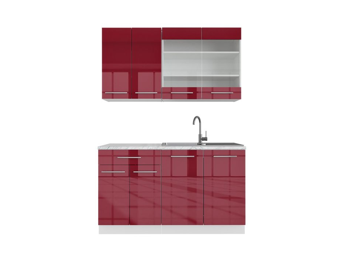 Cozinha Fame-Line, 140 cm, Mármore PT, Bordeaux alto brilho/branco, Vicco