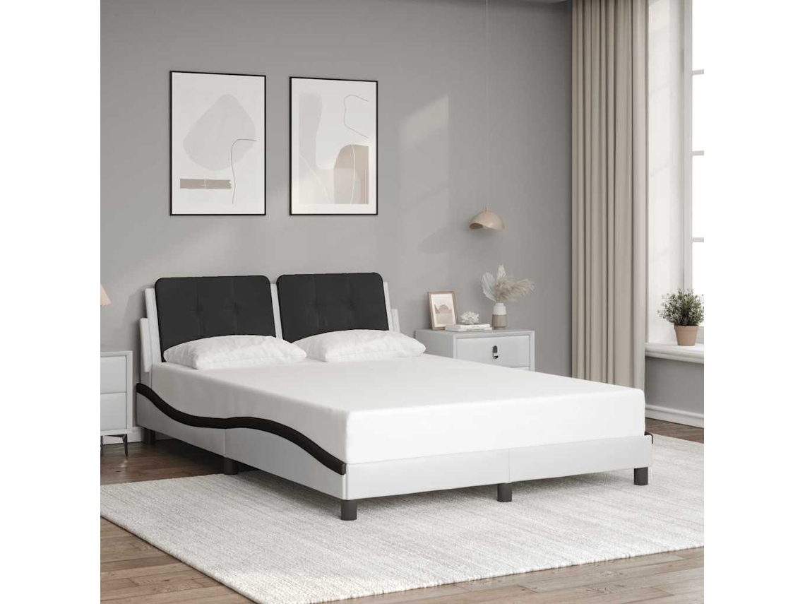 Estrutura de Cama Sem Colchão Vidaxl Zadar Couro Artif. 140x190 cm Branco/preto
