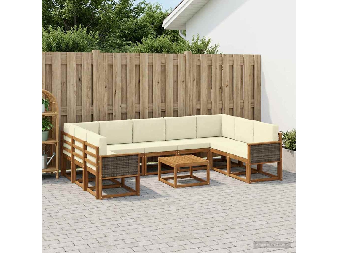 Vidaxl Conjunto De Sofás Para Exterior 10 Unid. Natural E Creme