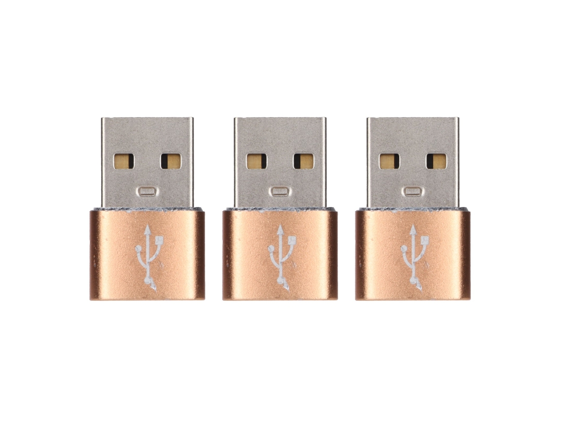 3 Pack Adaptador Usb 2.0 Macho Para Type-c Fêmea Metal Para Laptop E Celular Dourado