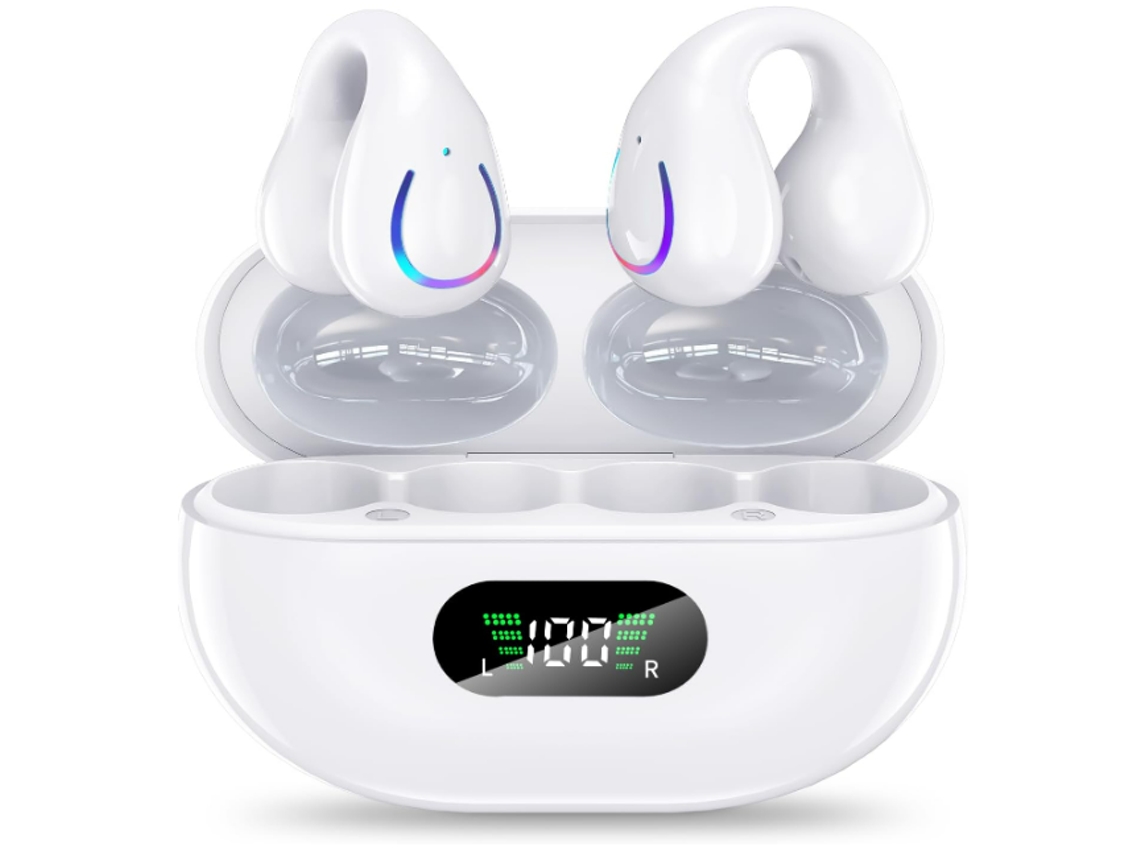Fones Condução Óssea JIAPEI com clip orelha, sem fio, carregador, cancelamento ruído, amarelo claro