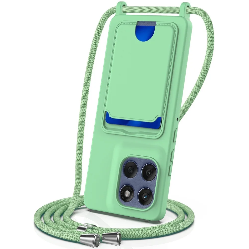 (verde Claro, Motorola Edge 50 Ultra) Capa Transversal Para Celular, Feita De Silicone, Com Porta-cartões E Proteção Contra Quedas.