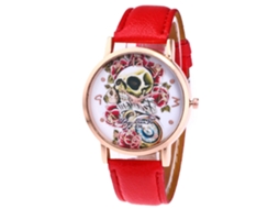 Reloj De Pareja Zhoulianfa Patrón Calavera Correa De Cuero Quartz F-436 Rojo