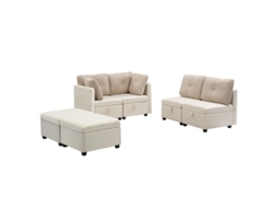 Sofá Modular Em U Com Armazenamento, Multifuncional E Conversível Em L, Em Veludo E Cordão, Espuma De Alta Densidade.