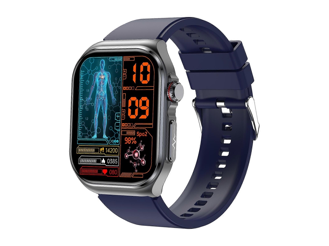 Relógio inteligente Hengrongshen ET585 de 2,04 polegadas com pulseira de silicone, à prova d'água IP68, suporta ECG e medição de composição sanguínea.