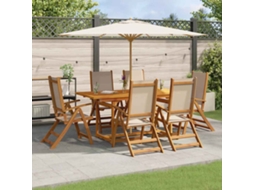 Vidaxl 7 Pcs Conjunto De Jantar Para Jardim Acácia Maciça E Textilene