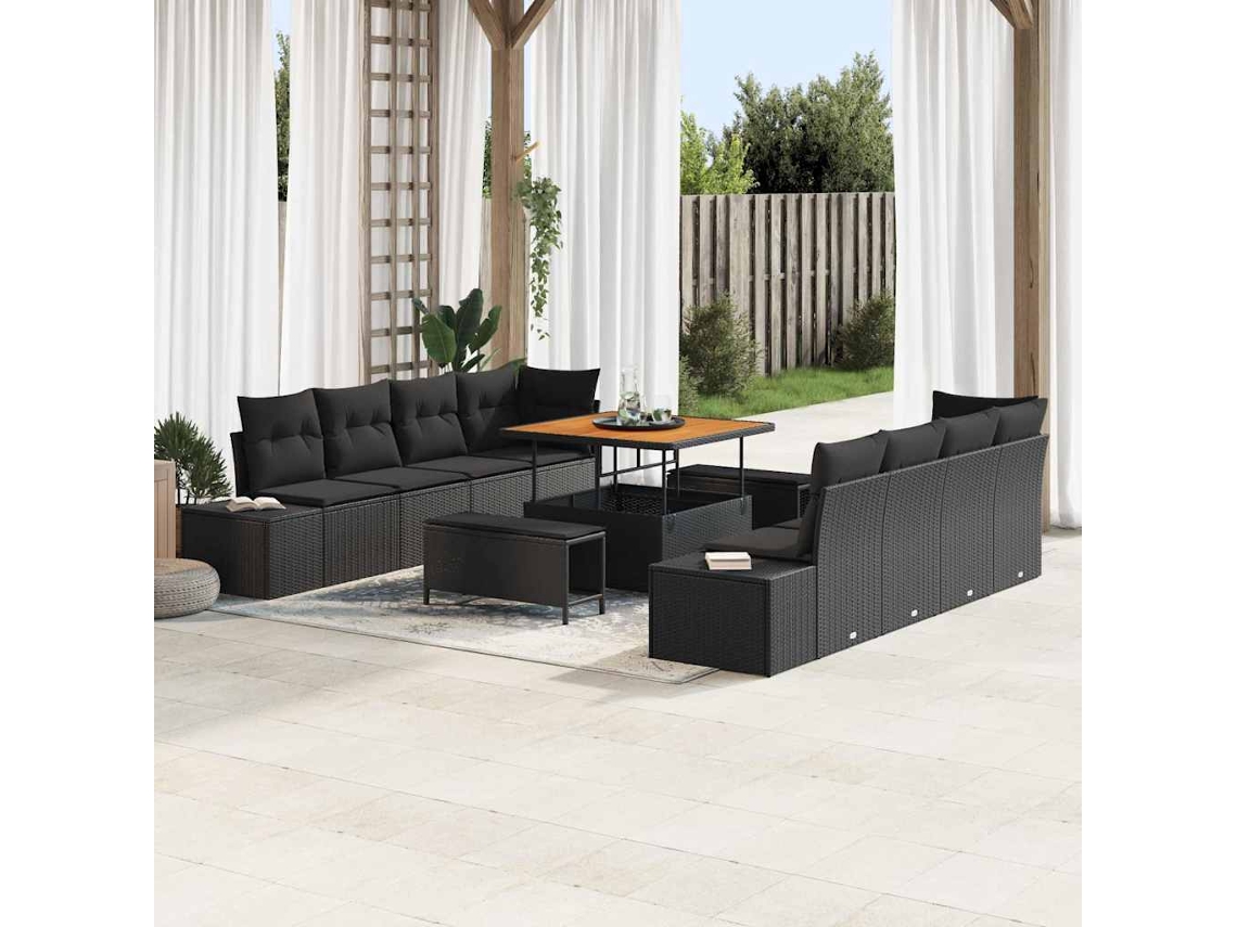 Vidaxl Conjunto De Sofá De Jardim Preto Rattan Sintético