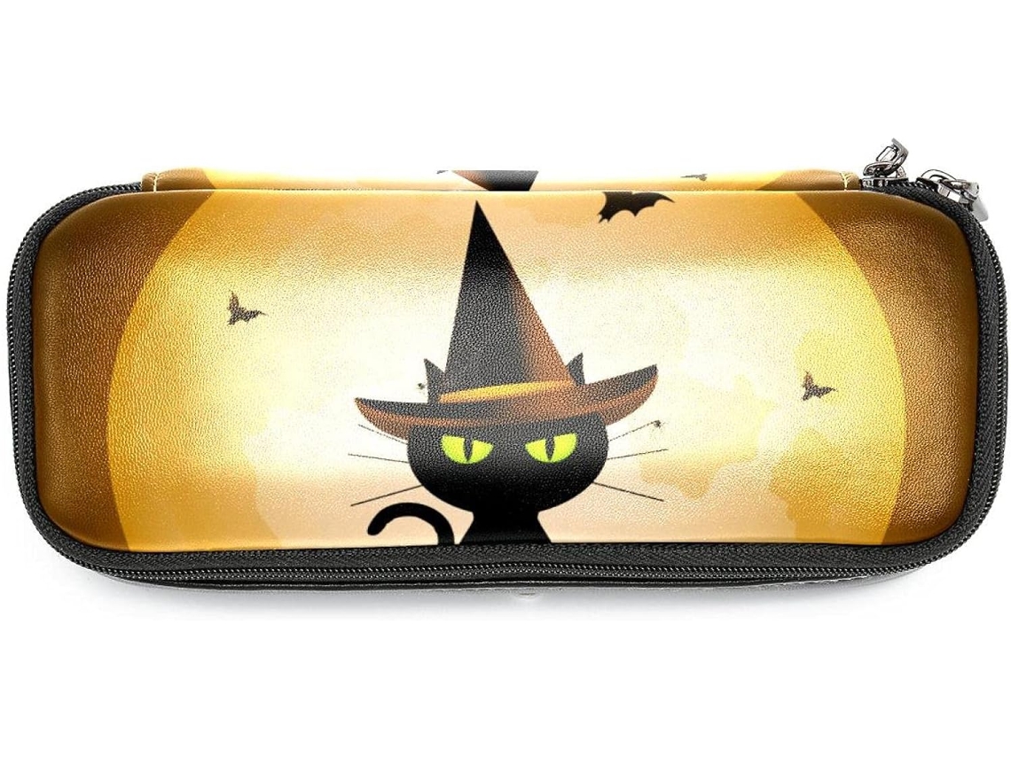 Estojo De Lápis Halloween Com Estampa Gato E Lua Cheia, Grande Capacidade Marcadores, Organizador Escolar,
