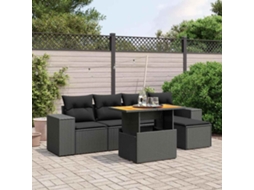 Vidaxl 6 Pcs Conjunto Sofás De Jardim C/ Almofadões Vime Pe Preto
