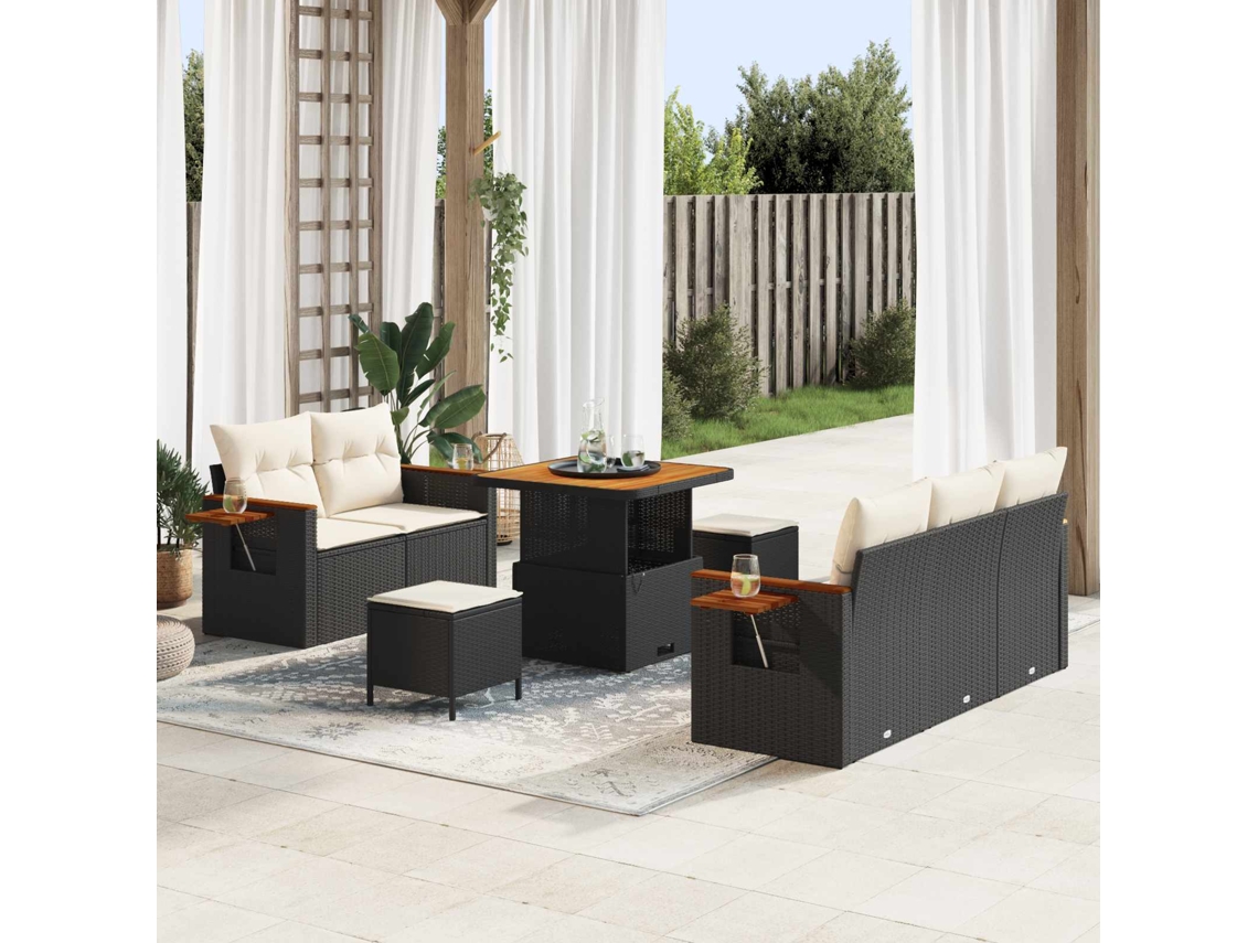 Vidaxl Conjunto De Sofá De Jardim 8 Pcs Preto Vime Pe