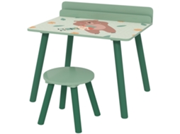 Mesa e Cadeira Infantil Verde (com Prateleira, +3 Anos)