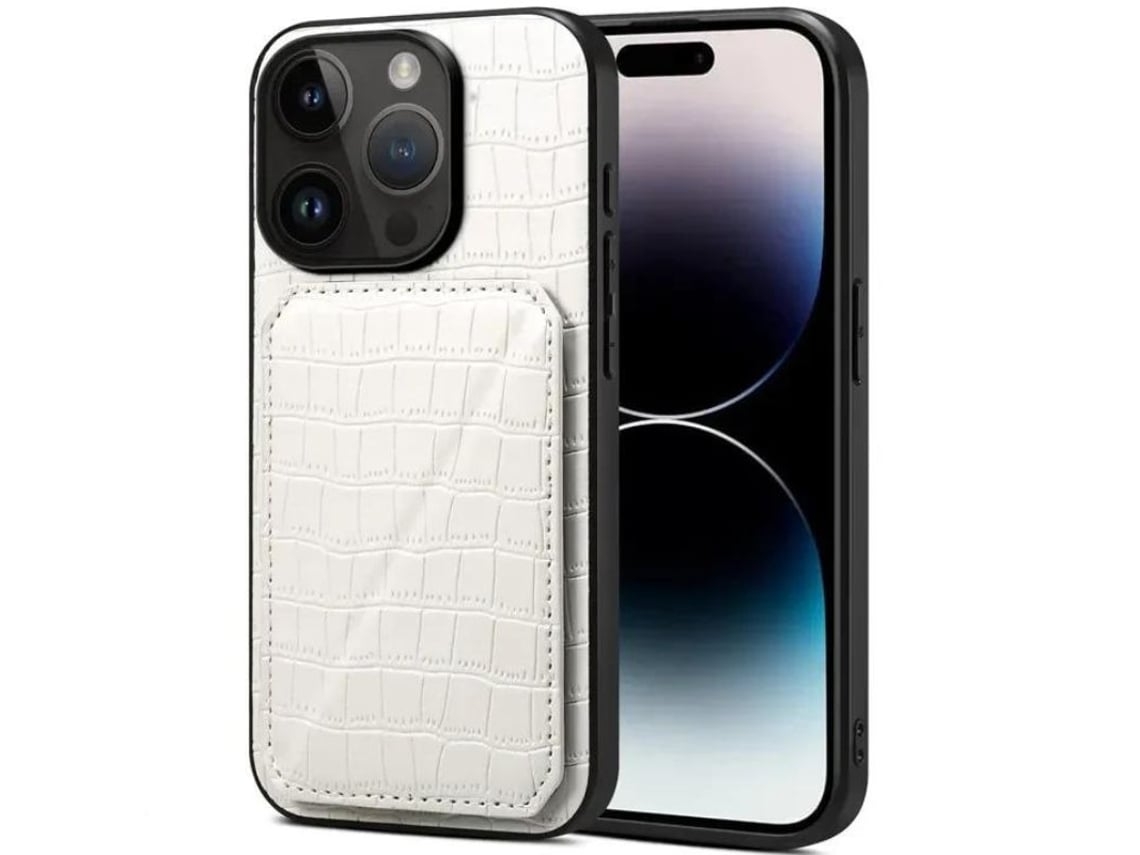 Capa Textura Crocodilo para iPhone 26 com Porta-Cartões Branco
