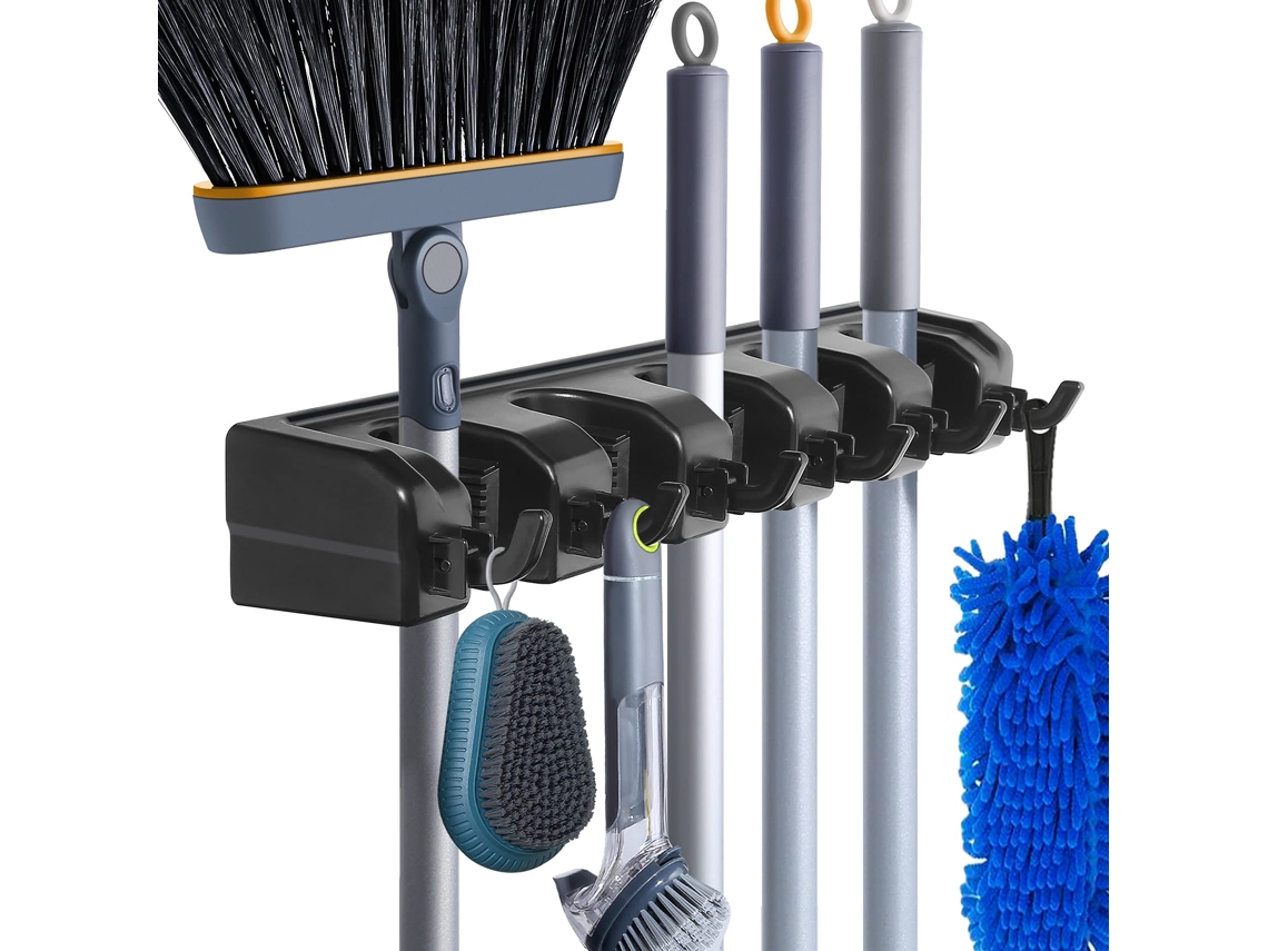 Suporte De Parede Robusto Para Vassouras E Esfregonas,organização Para Casa,jardim,garagem,5 Posições Com 6 Ganchos Btforus