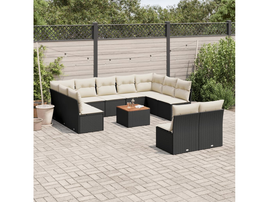 Vidaxl 12 Pcs Conjunto de Sofás de Jardim C/ Almofadões Vime Pe Preto