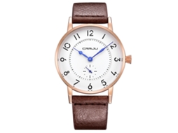 Relógio de pulso masculino à prova d'água em couro PU com mecanismo de quartzo (pulseira marrom, caixa dourada, mostrador branco)