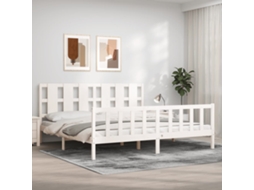 Cama Sem Colchão 200x200 Cm Madeira De Pinho Maciça Branco