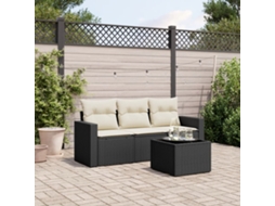 Vidaxl 4 Pcs Conjunto de Sofás para Jardim C/ Almofadões Vime Pe Preto