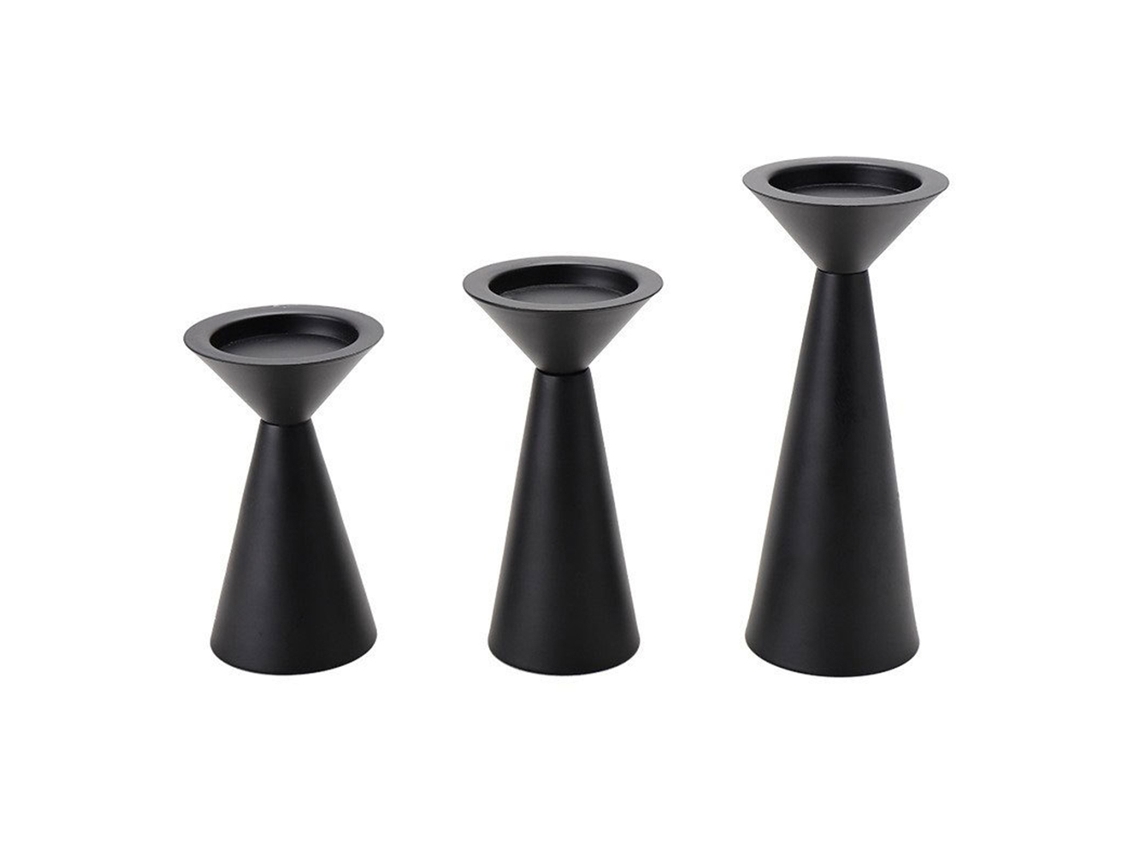 Conjunto de 3 Suportes de Velas Pretos Metálico para Velas de Pilar NEVEANCE