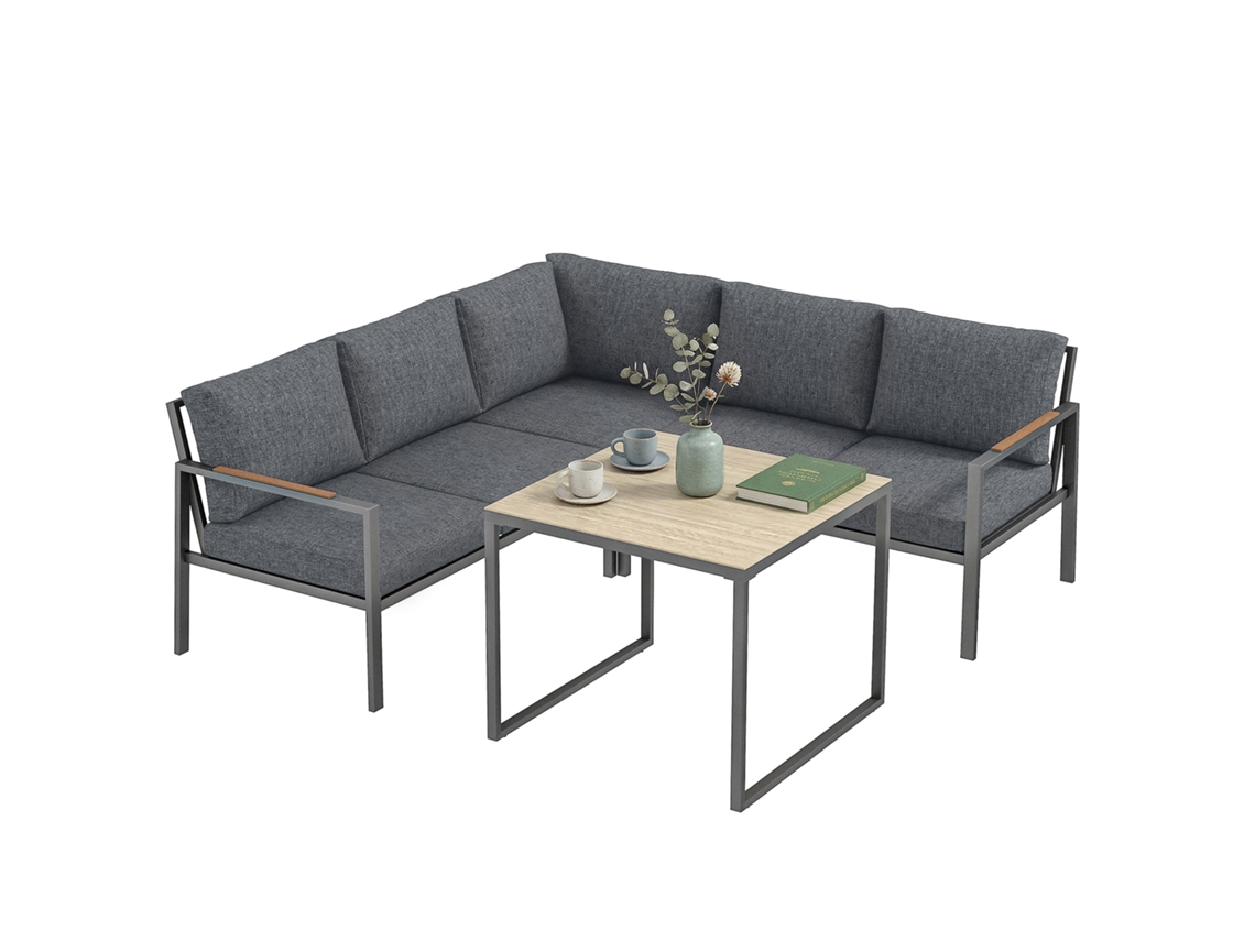Conjunto Móveis Jardim 3 Peças 5 Pessoas 2 Sofás Mesa Centro Cinza