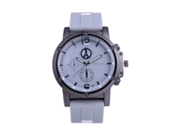 Relógio masculino casual, mostrador redondo com três indicadores, pulseira de silicone, movimento de quartzo, cinza.