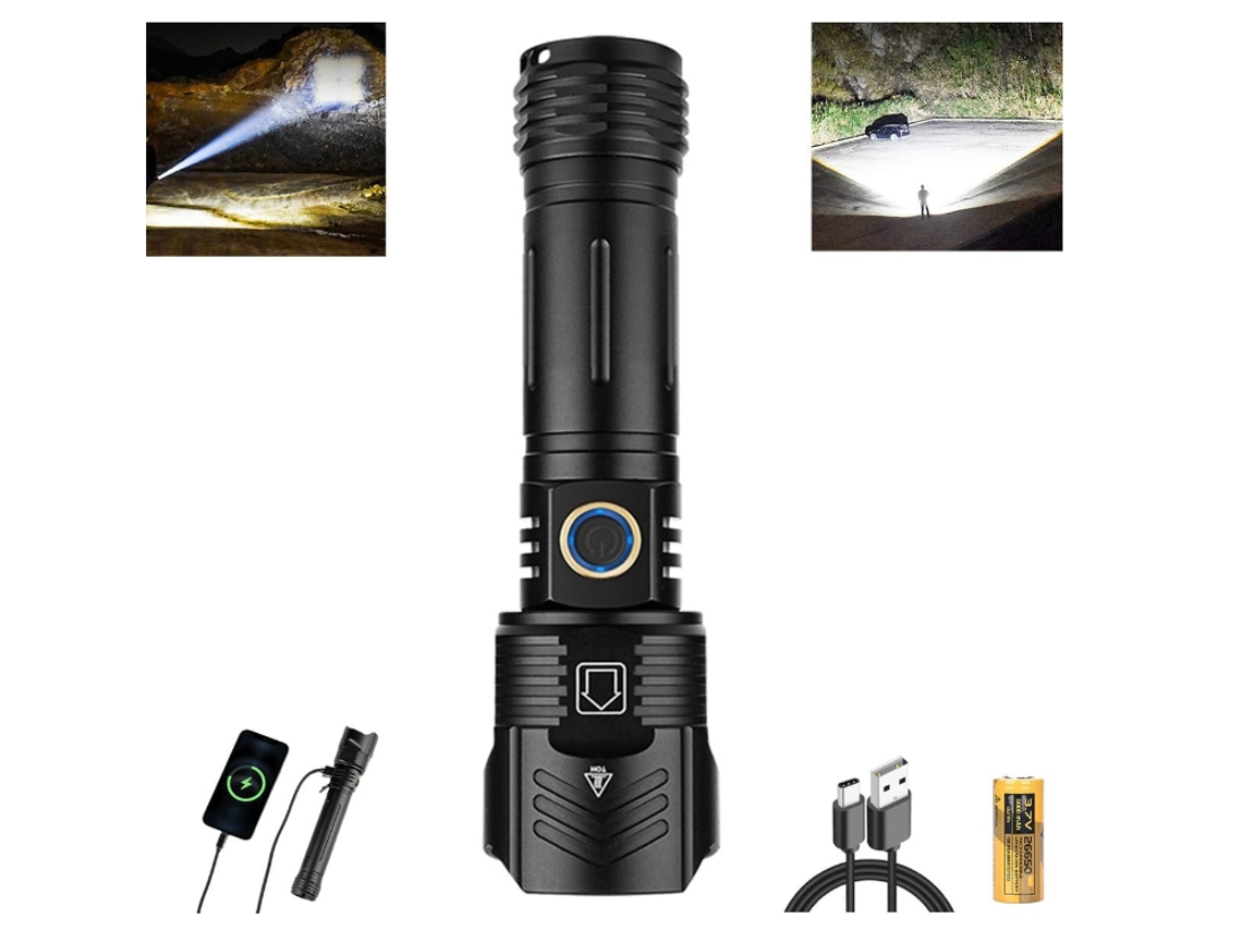 Lanterna Recarregável de 100.000 Lúmens Altos Lanternas Led Super Brilhantes com Zoom de 5 Modos Holofote Tático À Prova D'água Ipx5 Durável HALINUIA