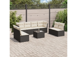 Vidaxl 9 Pcs Conjunto De Sofás P/ Jardim C/ Almofadões Vime Pe Preto
