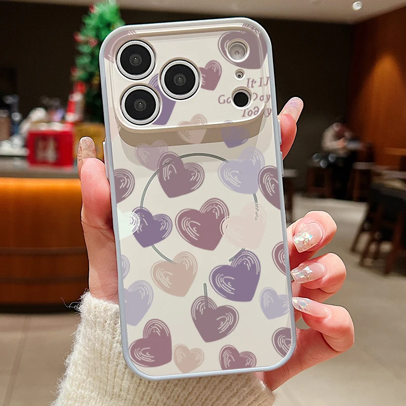 Capa Magnética Rígida Para Iphone 13 Com Estampa De Corações Coloridos (cinza).