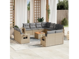 Vidaxl 12 Pcs Conj. Sofás Jardim C/ Almofadões Vime Pe Bege Misturado