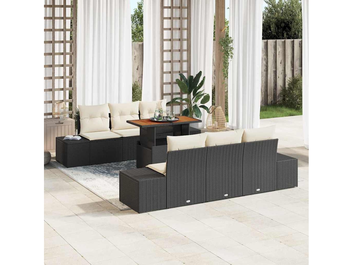 Vidaxl Conjunto de Sofá de Jardim 7 Pcs Preto Rattan Sintético