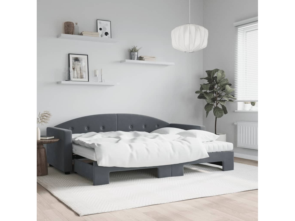 Vidaxl Sofá-cama C/ Gavetão E Colchões 80x200cm Veludo Cinzento-escuro