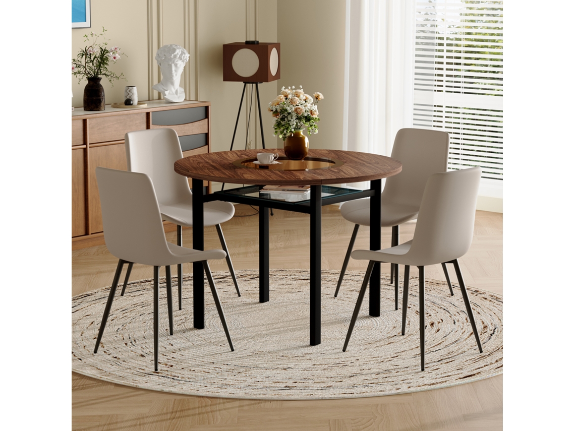 Este Conjunto De Mesa De Jantar Redonda, Moderna E Minimalista, Tem 100 Cm De Diâmetro, Sendo Perfeito Para Utilizar Em Restaurantes.