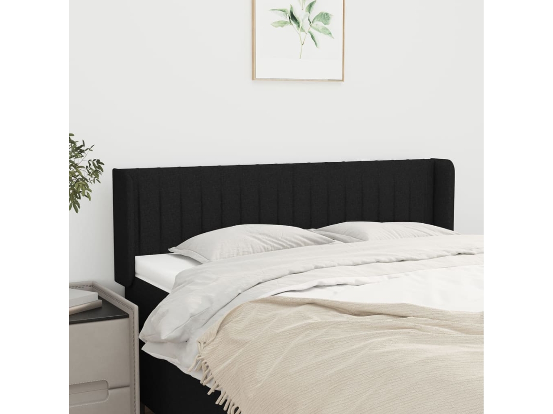 Vidaxl Cabeceira De Cama C/ Abas Tecido 147x16x78/88 Cm Preto