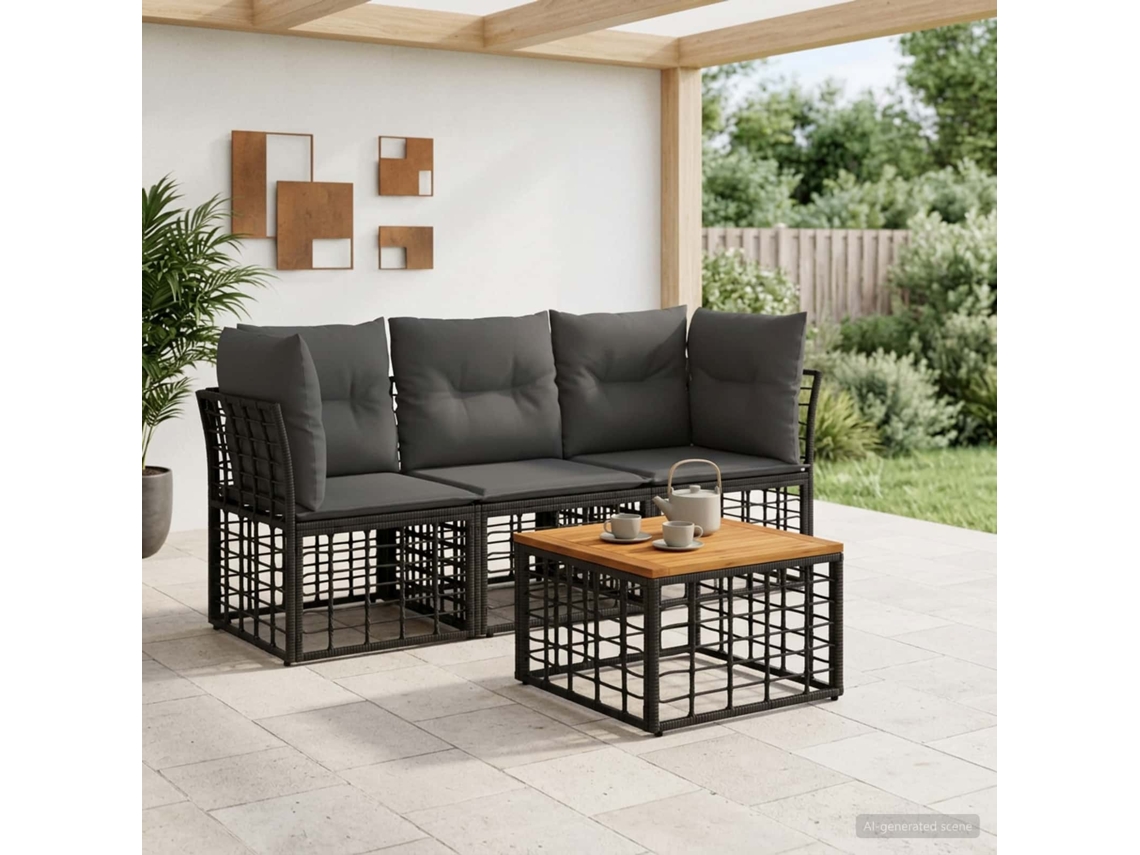 Vidaxl Conjunto De Sofás Para Exterior 4 Pcs Preto E Cinza Escuro