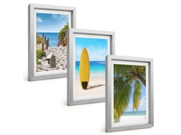 Conjunto De Pinturasférias, Praia, Ondas, Palmeiras Moldura Prateada Quadros Para A Sala De Estar Espelharte (3 Peças 20x30 Cm)