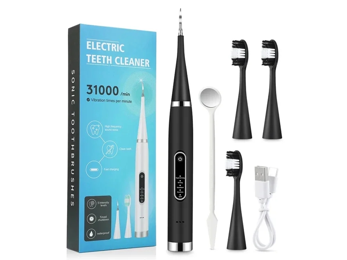 (preto + 2 Cabeças De Escova) Scanner Dental Elétrico De Vibração Sônica