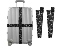 Conjunto De 2 Cintas Bagagem Personalizáveis Com Fivelas E Presilhas, Pretas, Com Estampa De Caveira E Esqueleto