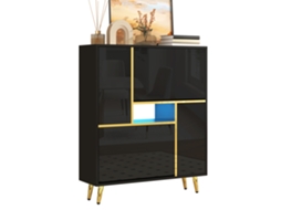 Sapateira Led 16 Cores 2 Portas Prateleiras Ajustáveis Preto Dourado