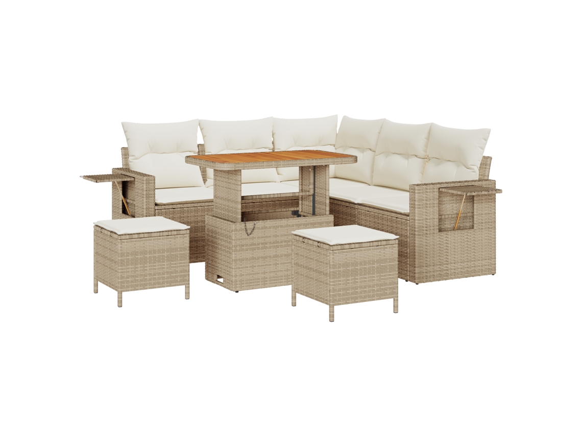 Conjunto 9 Móveis De Jardim Vidaxl Bege Vime Pe (219 X 219 X 85 Cm)
